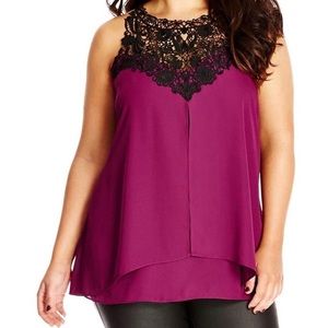 City Chic | burgundy blouse tank with lace detail